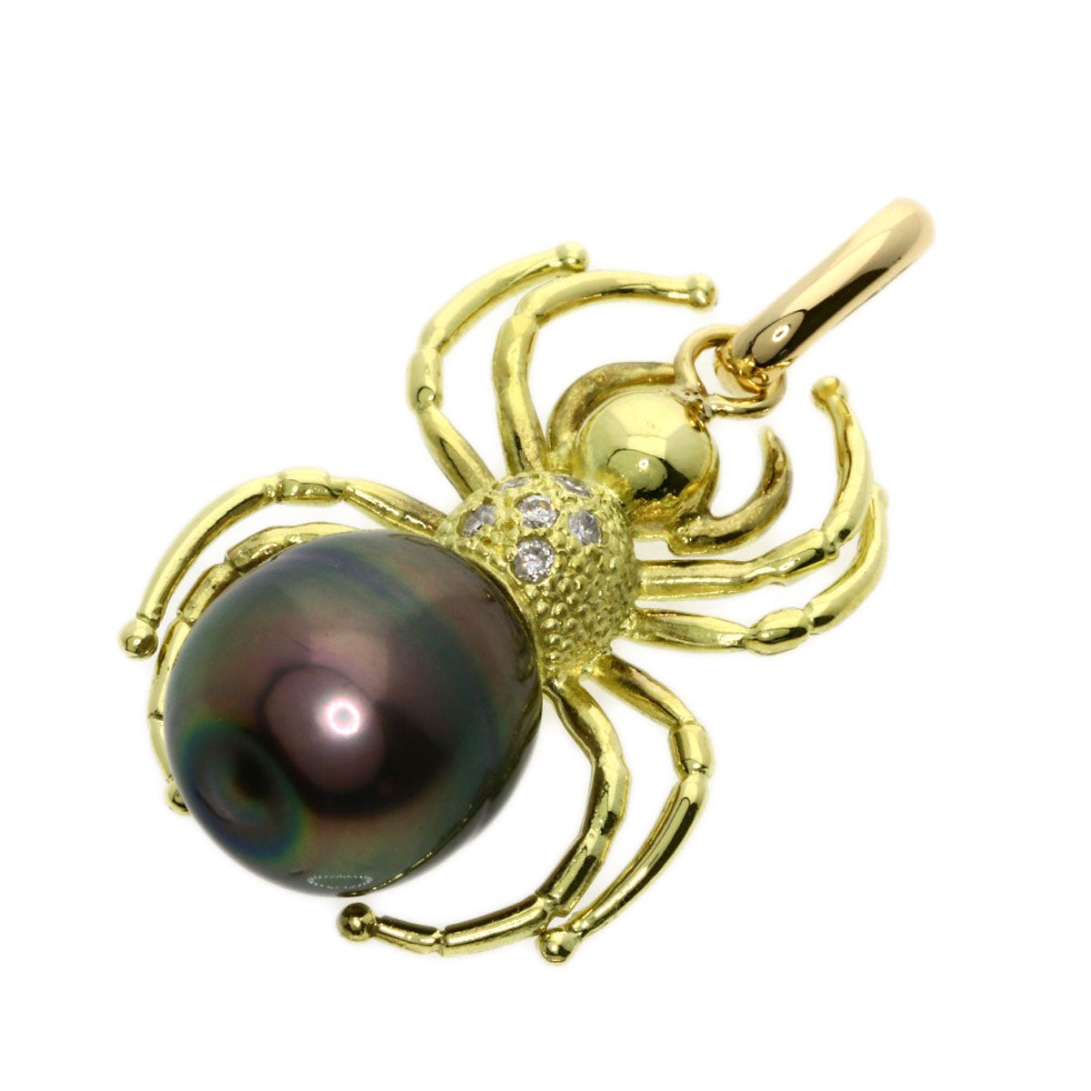 Spider motif Pearl Pearl Diamond Pendant top K18 Yellow Gold  4.9g　Ladies