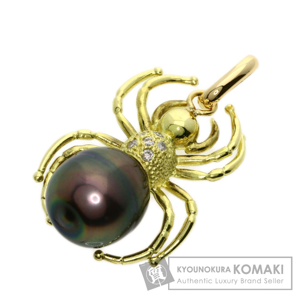 Spider motif Pearl Pearl Diamond Pendant top K18 Yellow Gold  4.9g　Ladies