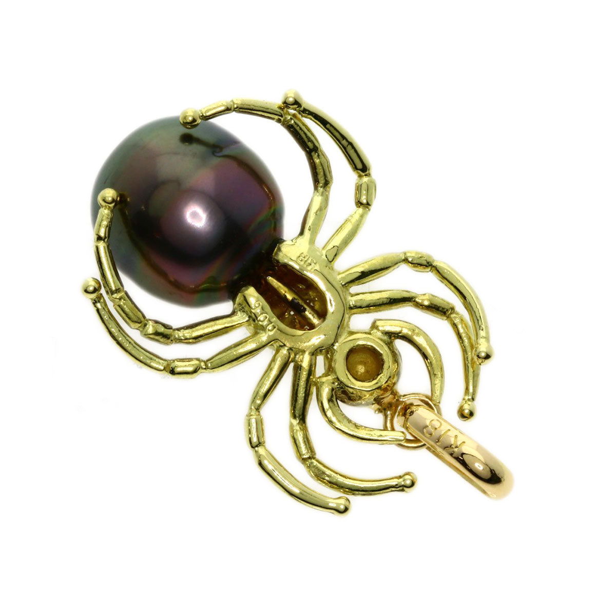 Spider motif Pearl Pearl Diamond Pendant top K18 Yellow Gold  4.9g　Ladies