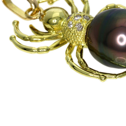 Spider motif Pearl Pearl Diamond Pendant top K18 Yellow Gold  4.9g　Ladies
