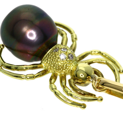 Spider motif Pearl Pearl Diamond Pendant top K18 Yellow Gold  4.9g　Ladies