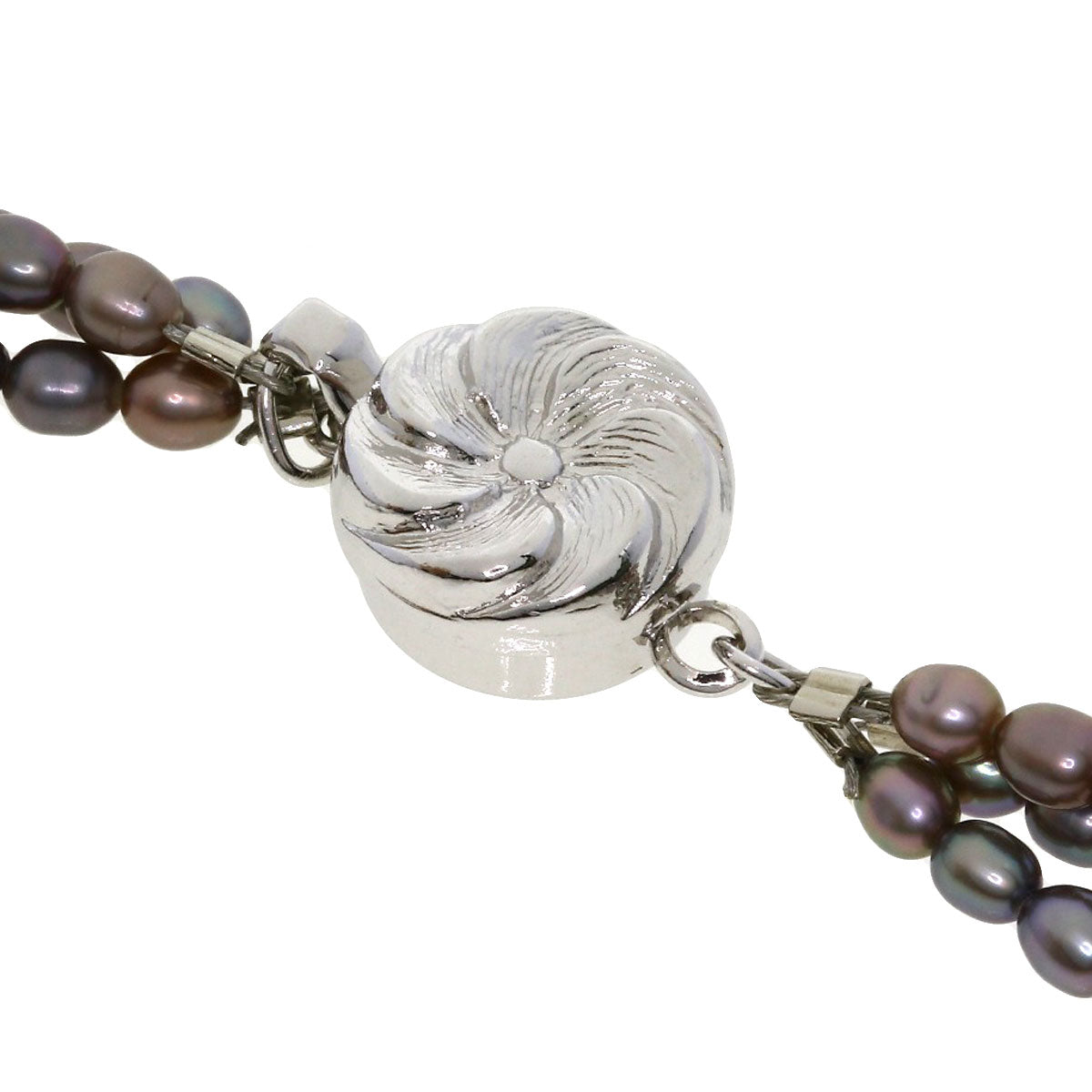 Freshwater Black Pearl 3 Strands Necklace Metal 15.9g　Ladies