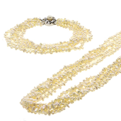 Freshwater Pearl Pearl 5-strand Bracelet 2-piece set Necklace Silver 83.2g　Ladies