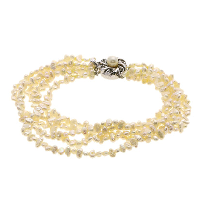 Freshwater Pearl Pearl 5-strand Bracelet 2-piece set Necklace Silver 83.2g　Ladies