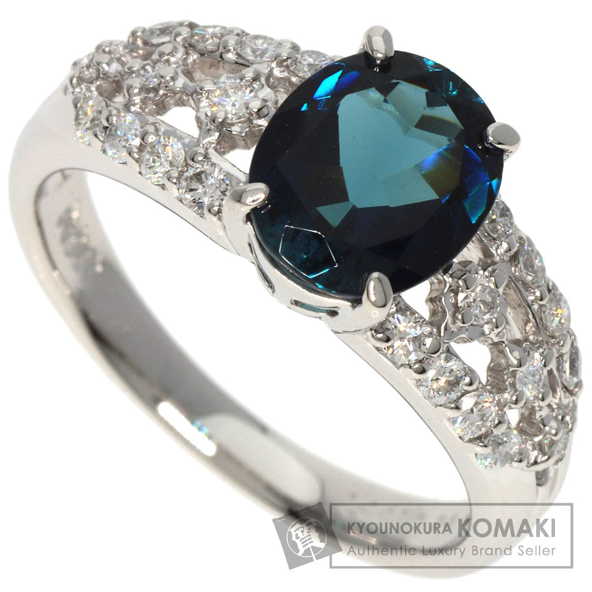 1.44ct Blue Tourmaline Indicolite Diamond Ring Platinum PT900  6.3g　Ladies