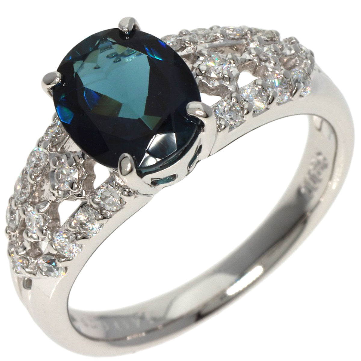 1.44ct Blue Tourmaline Indicolite Diamond Ring Platinum PT900  6.3g　Ladies