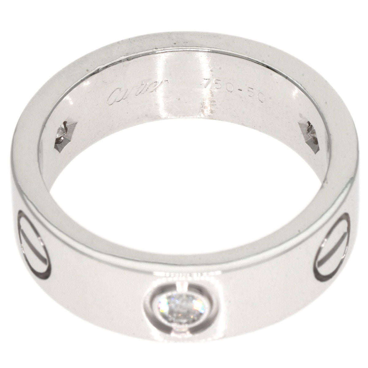 CARTIER   Ring love ring half diamond # 50 K18 White Gold Ladies