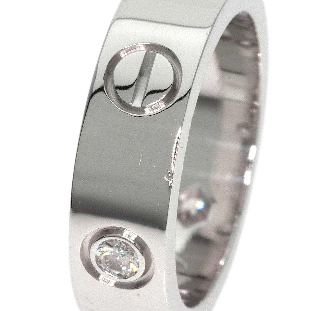 CARTIER   Ring love ring half diamond # 50 K18 White Gold Ladies