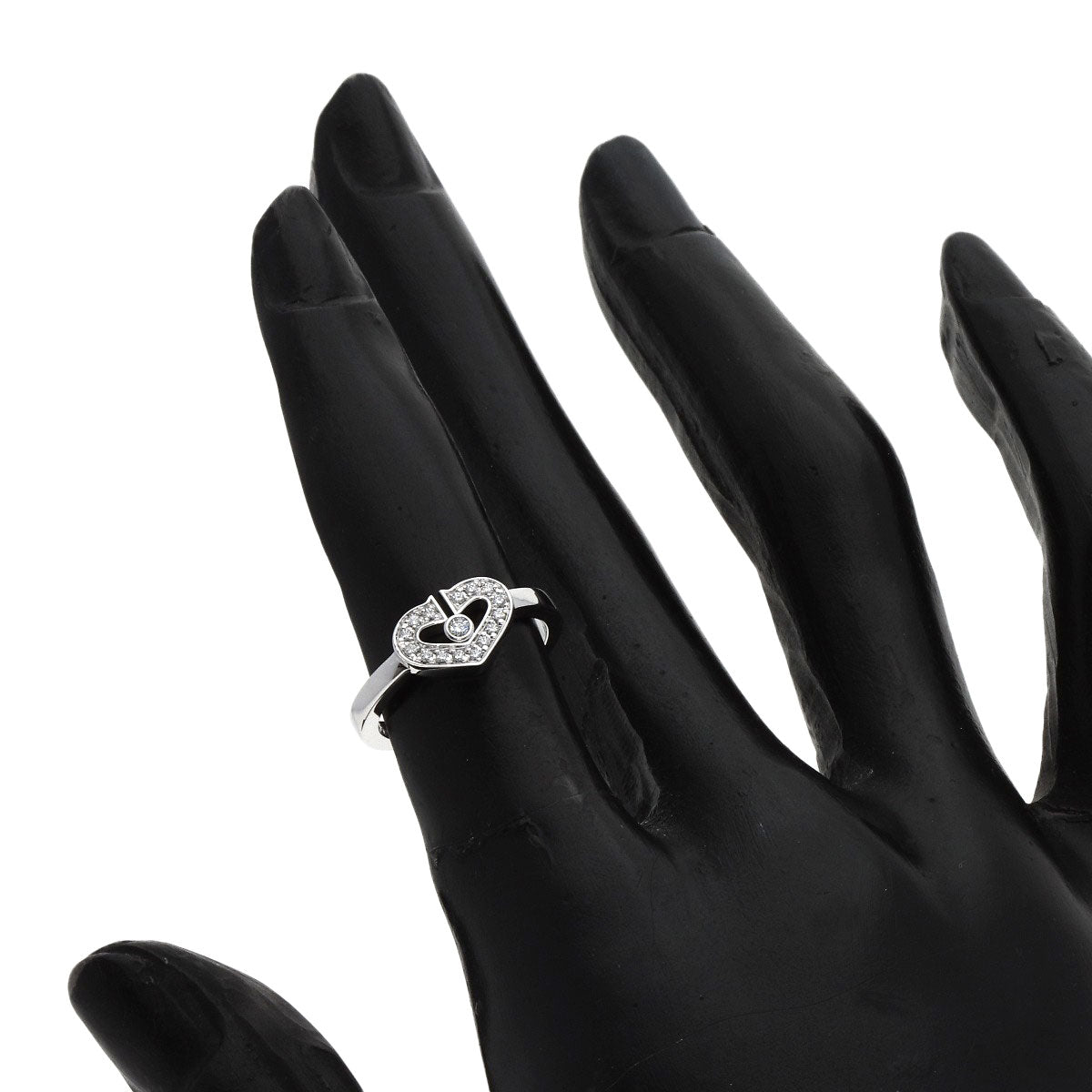 CARTIER   Ring C Heart Diamond #47 K18 White Gold Ladies