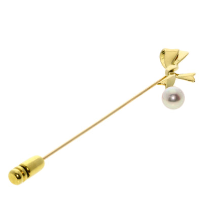 MIKIMOTO Pearl Pearl Ribbon Brooch K18 Yellow Gold Ladies [Used]