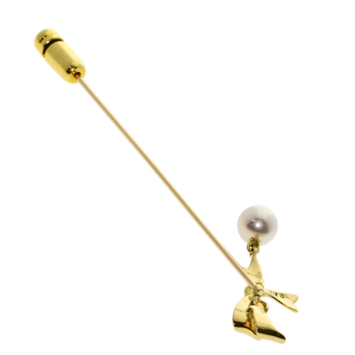MIKIMOTO Pearl Pearl Ribbon Brooch K18 Yellow Gold Ladies [Used]
