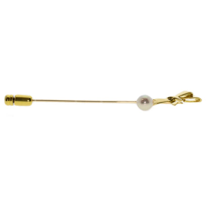 MIKIMOTO Pearl Pearl Ribbon Brooch K18 Yellow Gold Ladies [Used]