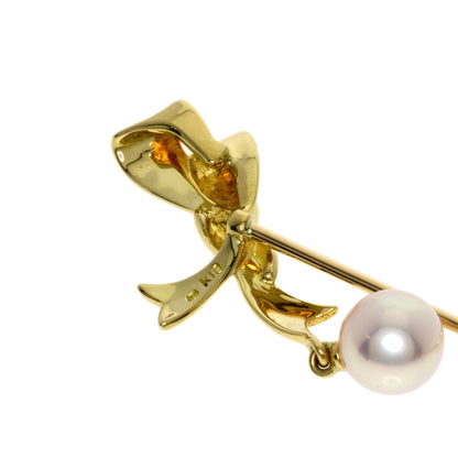 MIKIMOTO Pearl Pearl Ribbon Brooch K18 Yellow Gold Ladies [Used]