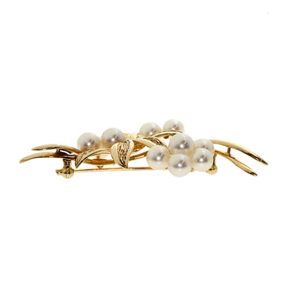 MIKIMOTO   Flower motif Pearl Pearl Brooch  K14 Yellow Gold Ladies [Used]