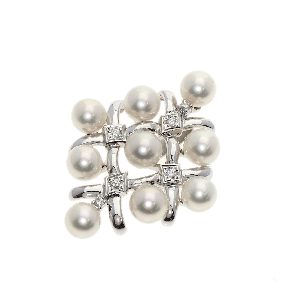 MIKIMOTO Pearl Pearl Diamond Brooch K18 White Gold Ladies [Used]