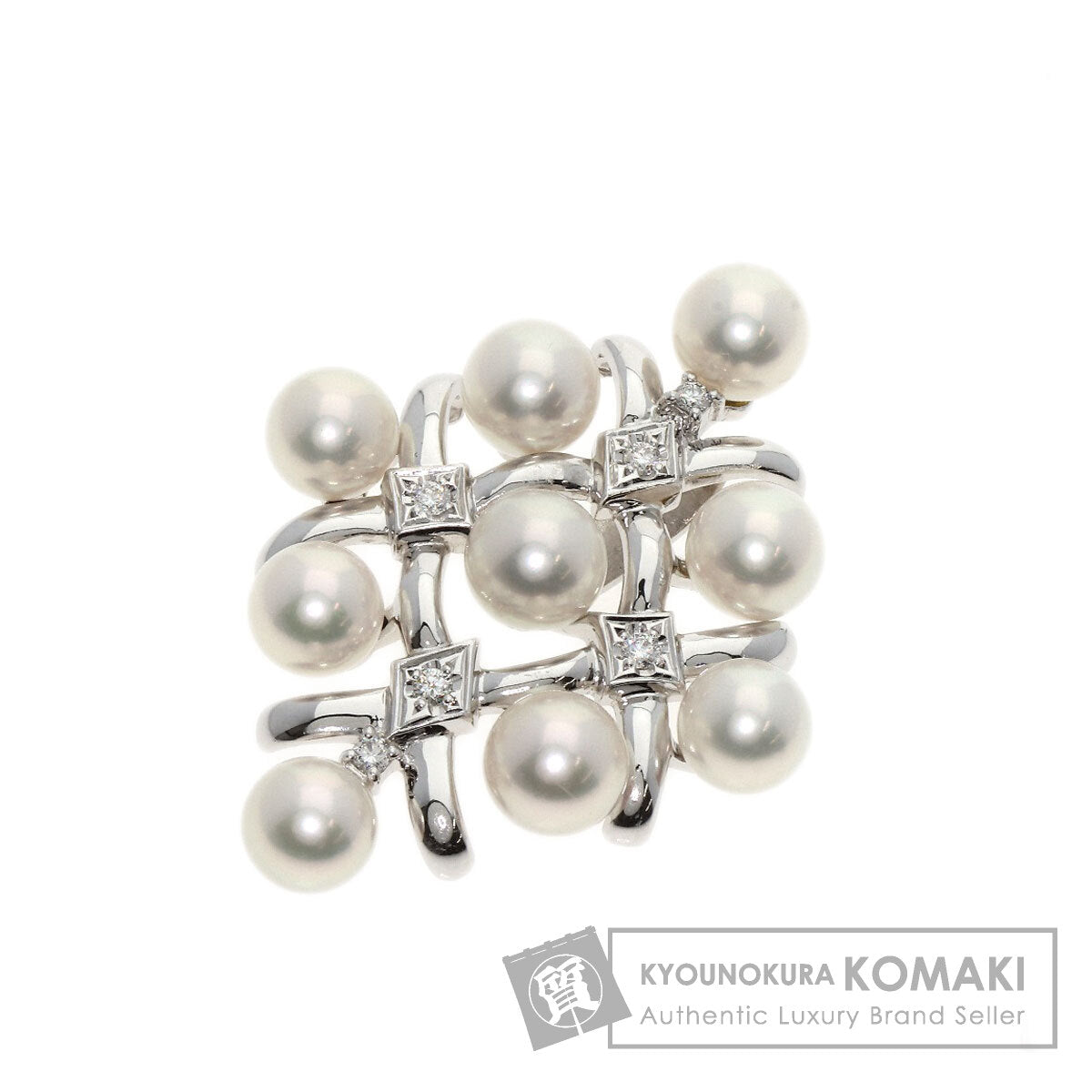 MIKIMOTO Pearl Pearl Diamond Brooch K18 White Gold Ladies [Used]