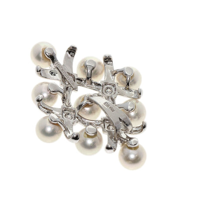 MIKIMOTO Pearl Pearl Diamond Brooch K18 White Gold Ladies [Used]