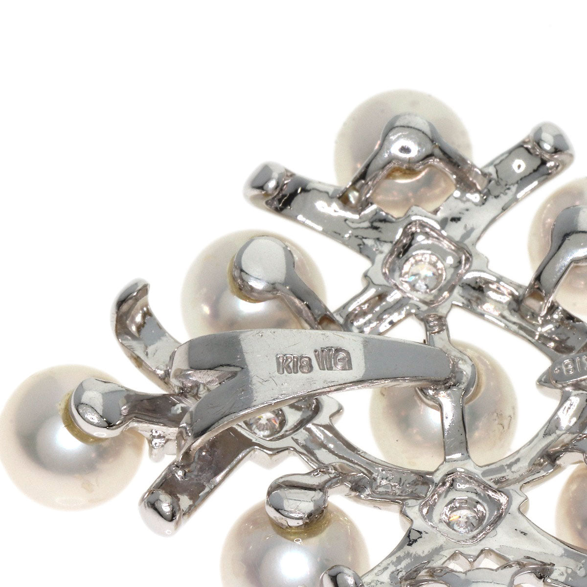 MIKIMOTO Pearl Pearl Diamond Brooch K18 White Gold Ladies [Used]