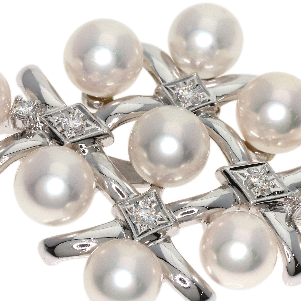 MIKIMOTO Pearl Pearl Diamond Brooch K18 White Gold Ladies [Used]