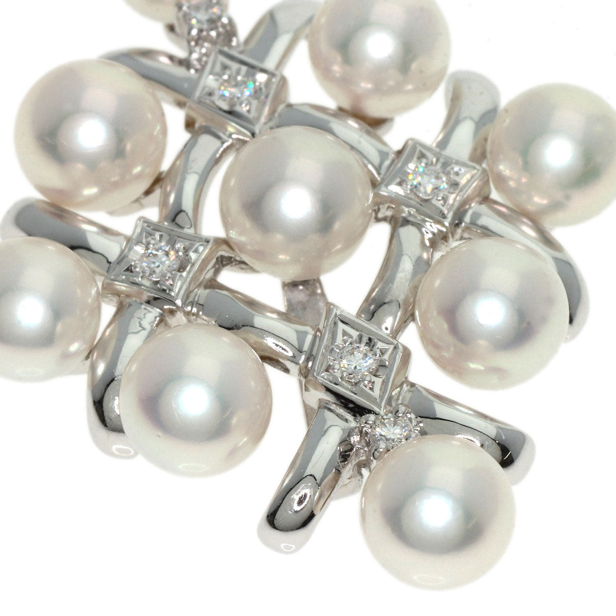 MIKIMOTO Pearl Pearl Diamond Brooch K18 White Gold Ladies [Used]