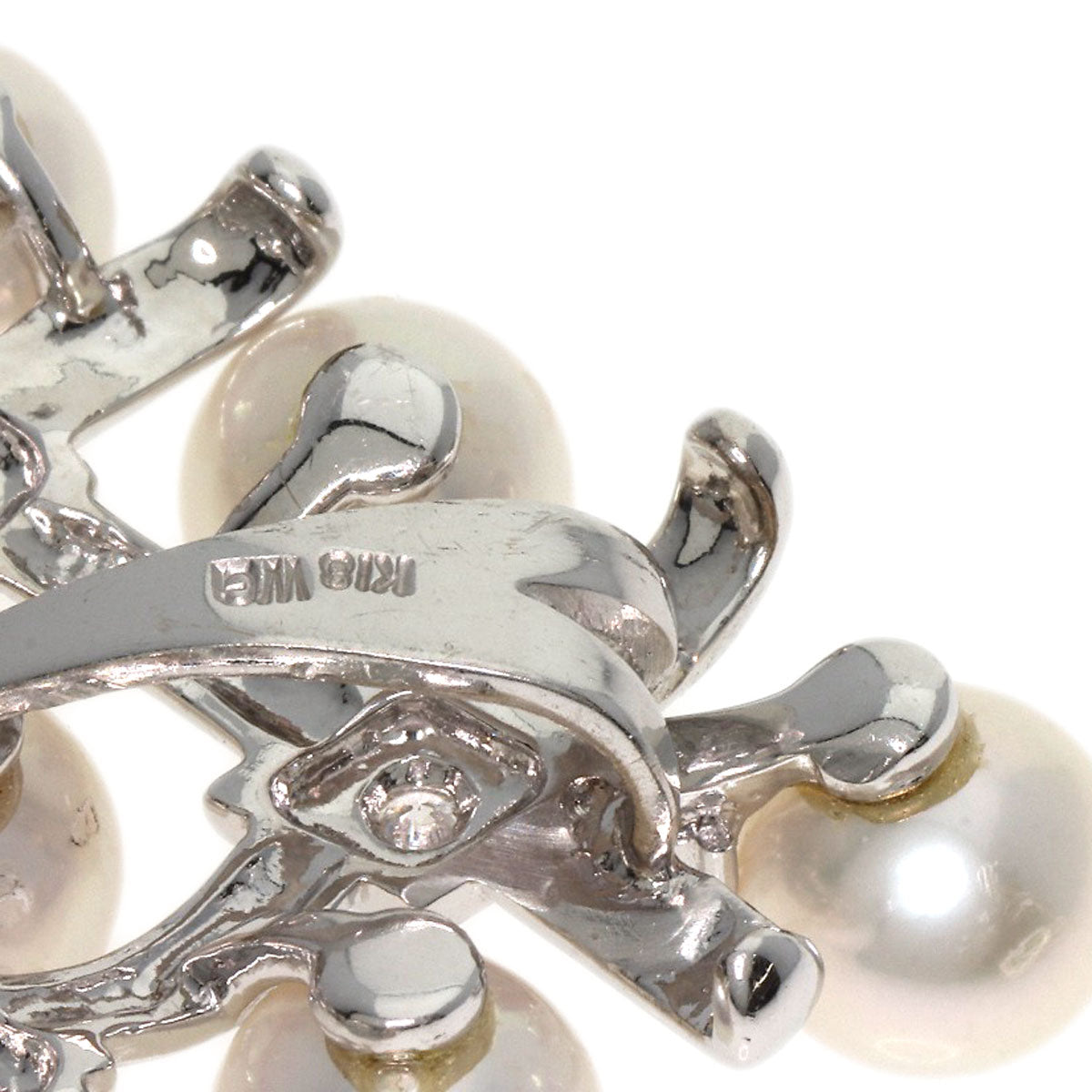 MIKIMOTO Pearl Pearl Diamond Brooch K18 White Gold Ladies [Used]