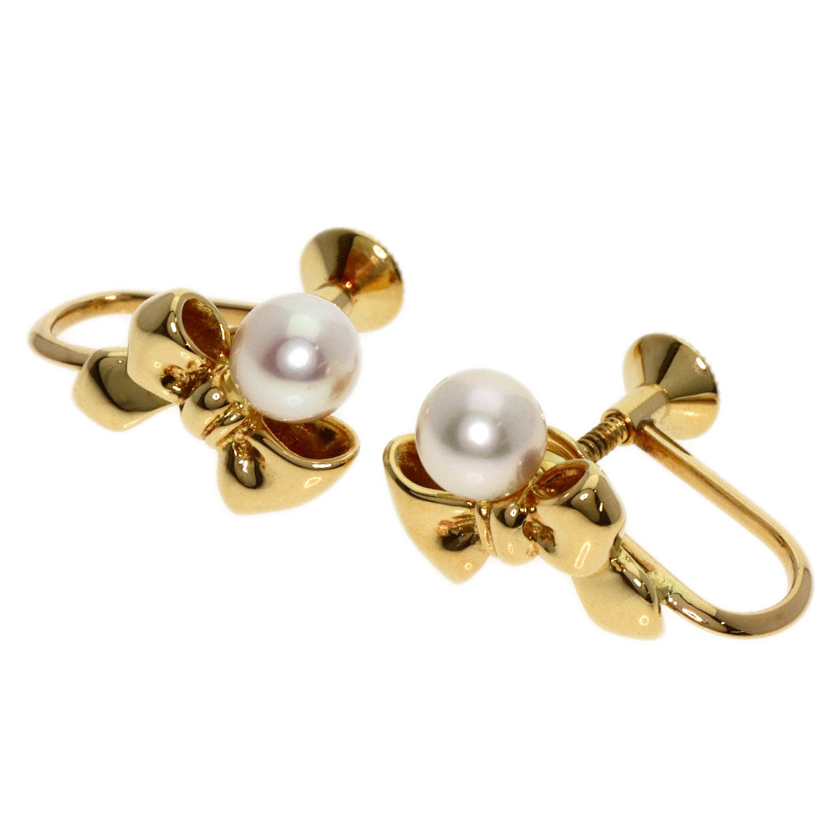 MIKIMOTO   Ribbon Pearl Pearl Earring  K18 Yellow Gold Ladies [Used]