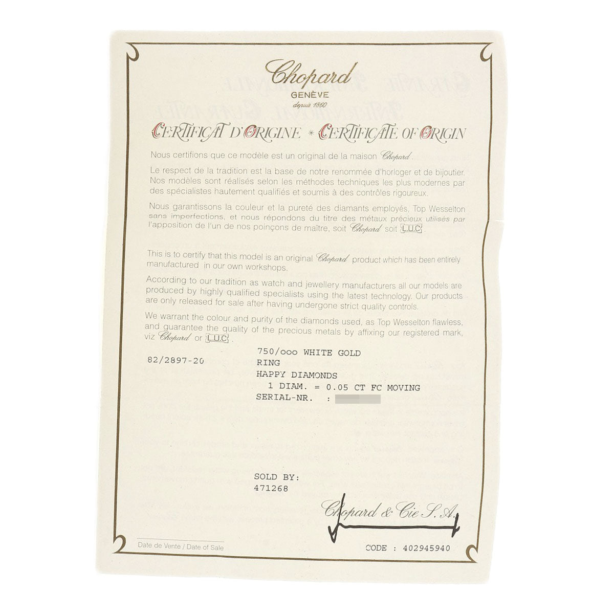 Chopard   Ring Happy diamond 82/2897-20 K18 White Gold Ladies