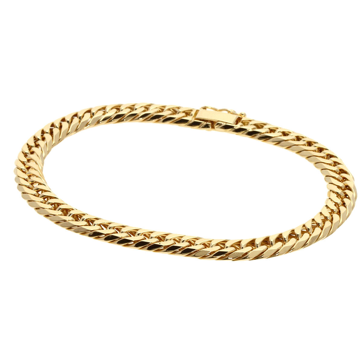 Curb chain Kihei W6 face cut Bracelet K18 Yellow Gold  20.2g　unisex