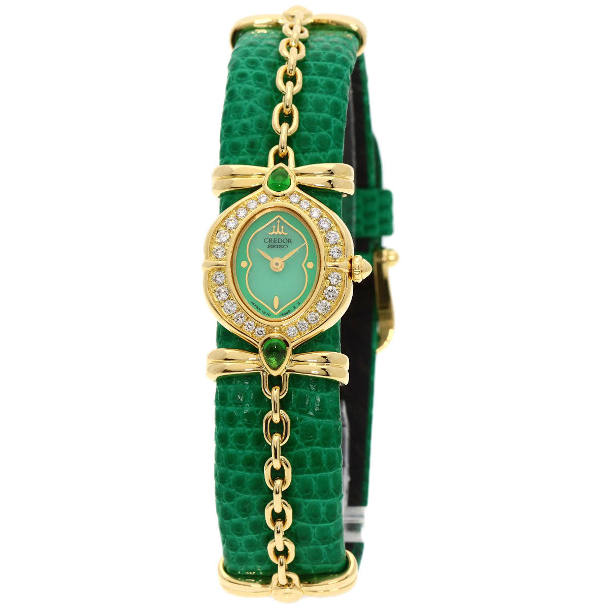 SEIKO CREDOR BezelDiamond Maker Complete Watches 1E70-3200 K18 Yellow Gold/Leather Ladies