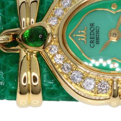 SEIKO CREDOR BezelDiamond Maker Complete Watches 1E70-3200 K18 Yellow Gold/Leather Ladies