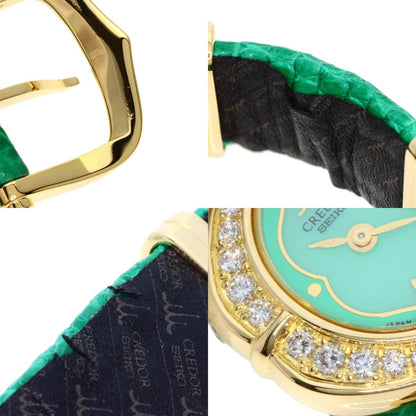 SEIKO CREDOR BezelDiamond Maker Complete Watches 1E70-3200 K18 Yellow Gold/Leather Ladies
