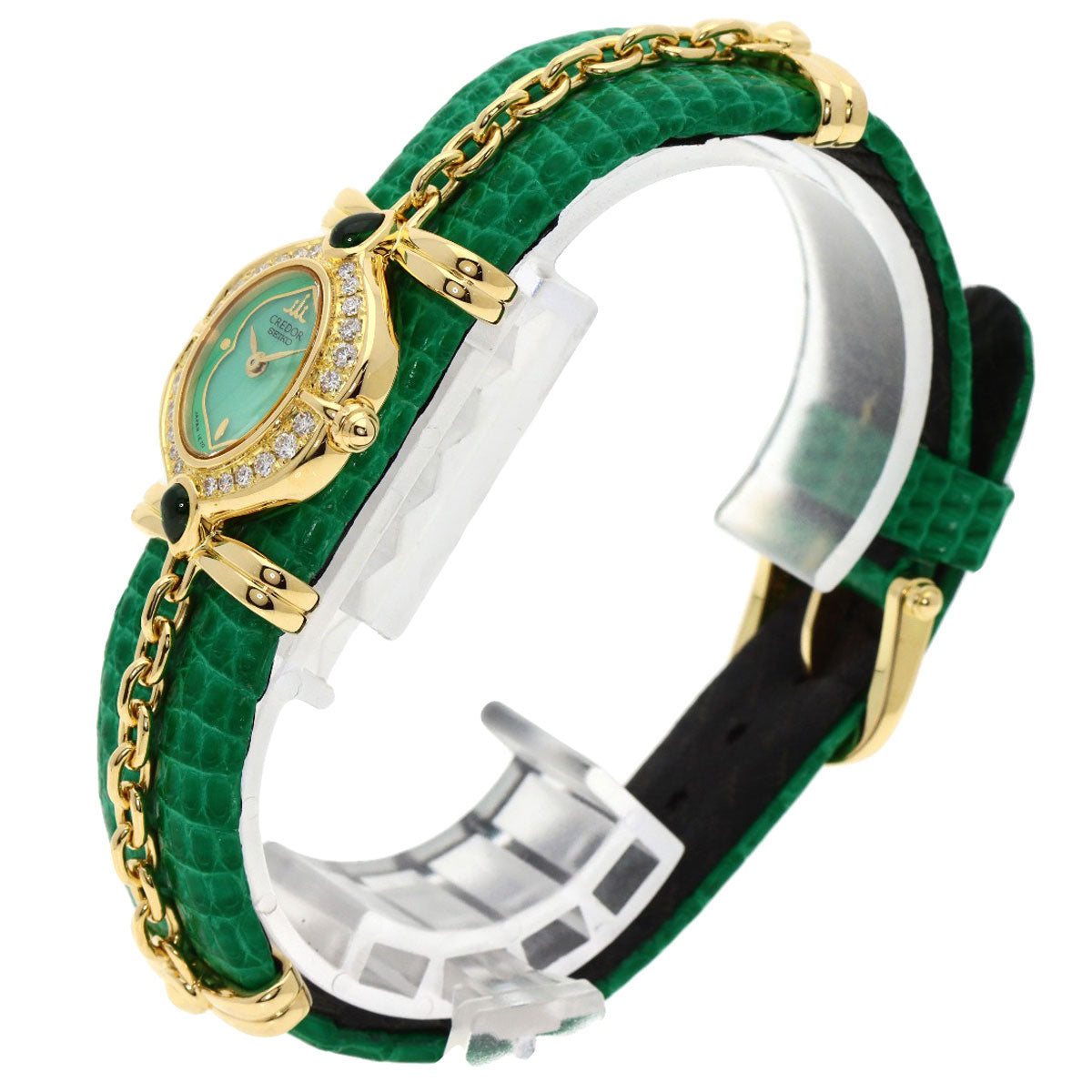 SEIKO CREDOR BezelDiamond Maker Complete Watches 1E70-3200 K18 Yellow Gold/Leather Ladies