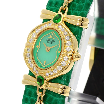 SEIKO CREDOR BezelDiamond Maker Complete Watches 1E70-3200 K18 Yellow Gold/Leather Ladies