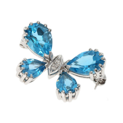 Ponte Vecchio Butterfly Diamond Blue Topaz Brooch K18 White Gold Ladies [Used]