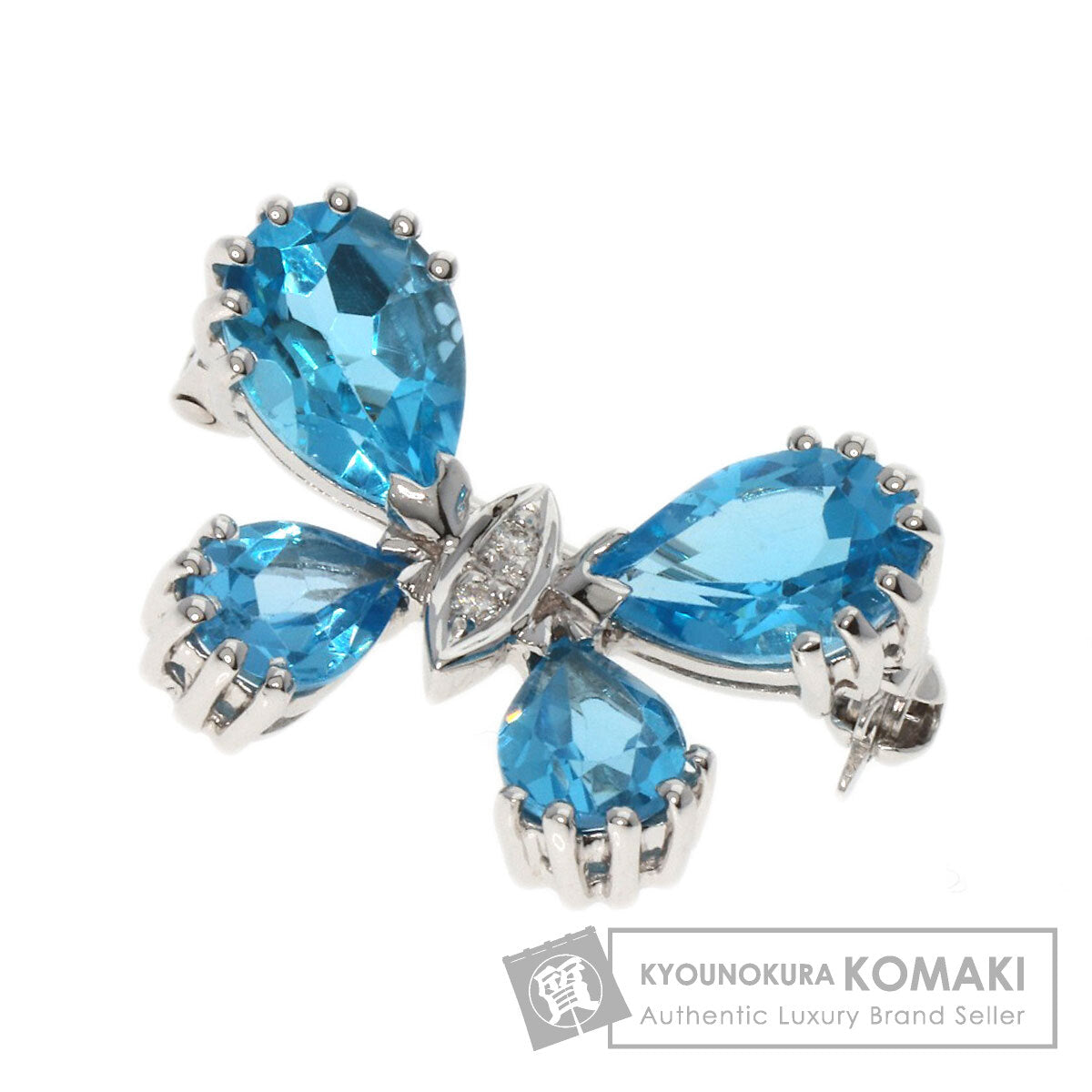 Ponte Vecchio Butterfly Diamond Blue Topaz Brooch K18 White Gold Ladies [Used]