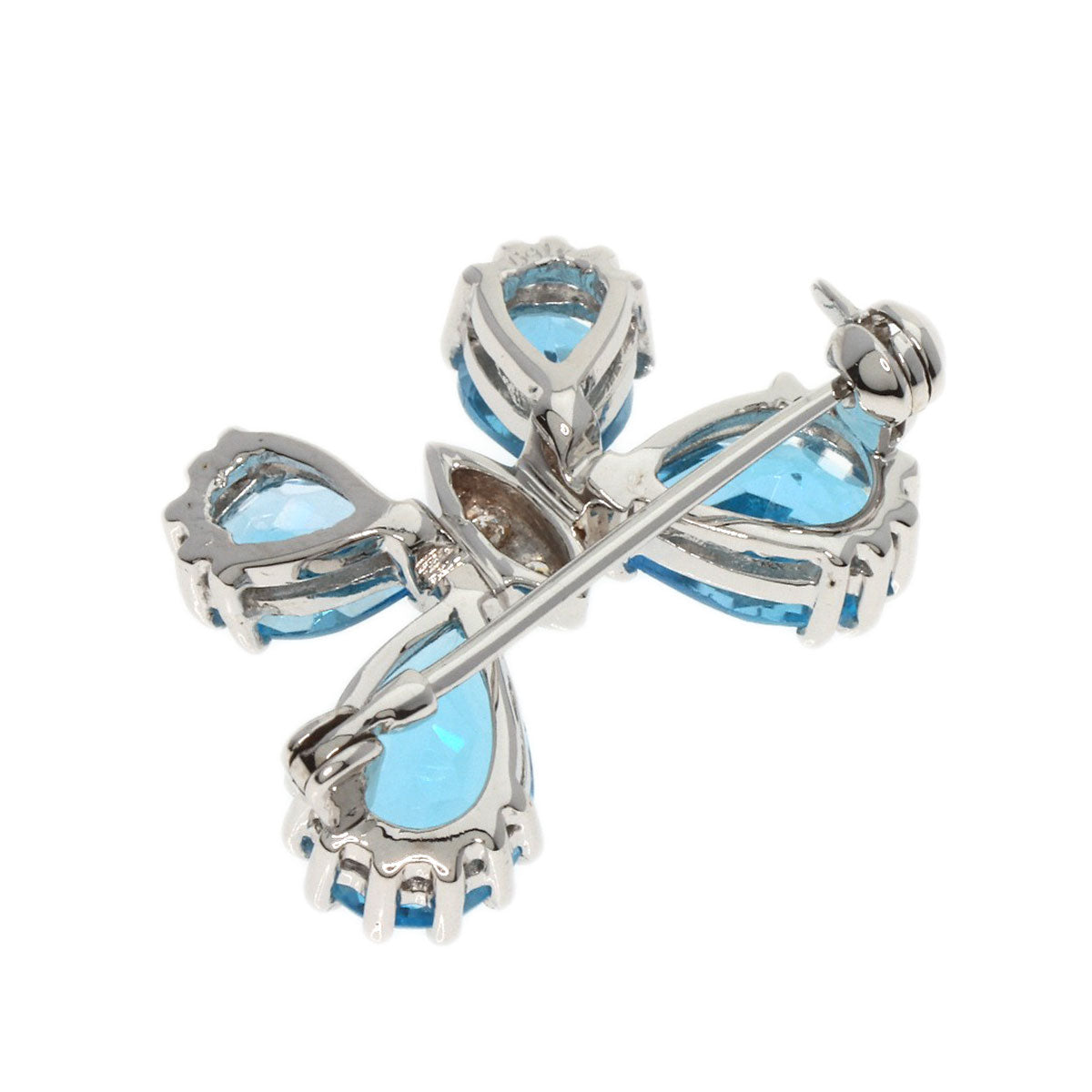 Ponte Vecchio Butterfly Diamond Blue Topaz Brooch K18 White Gold Ladies [Used]