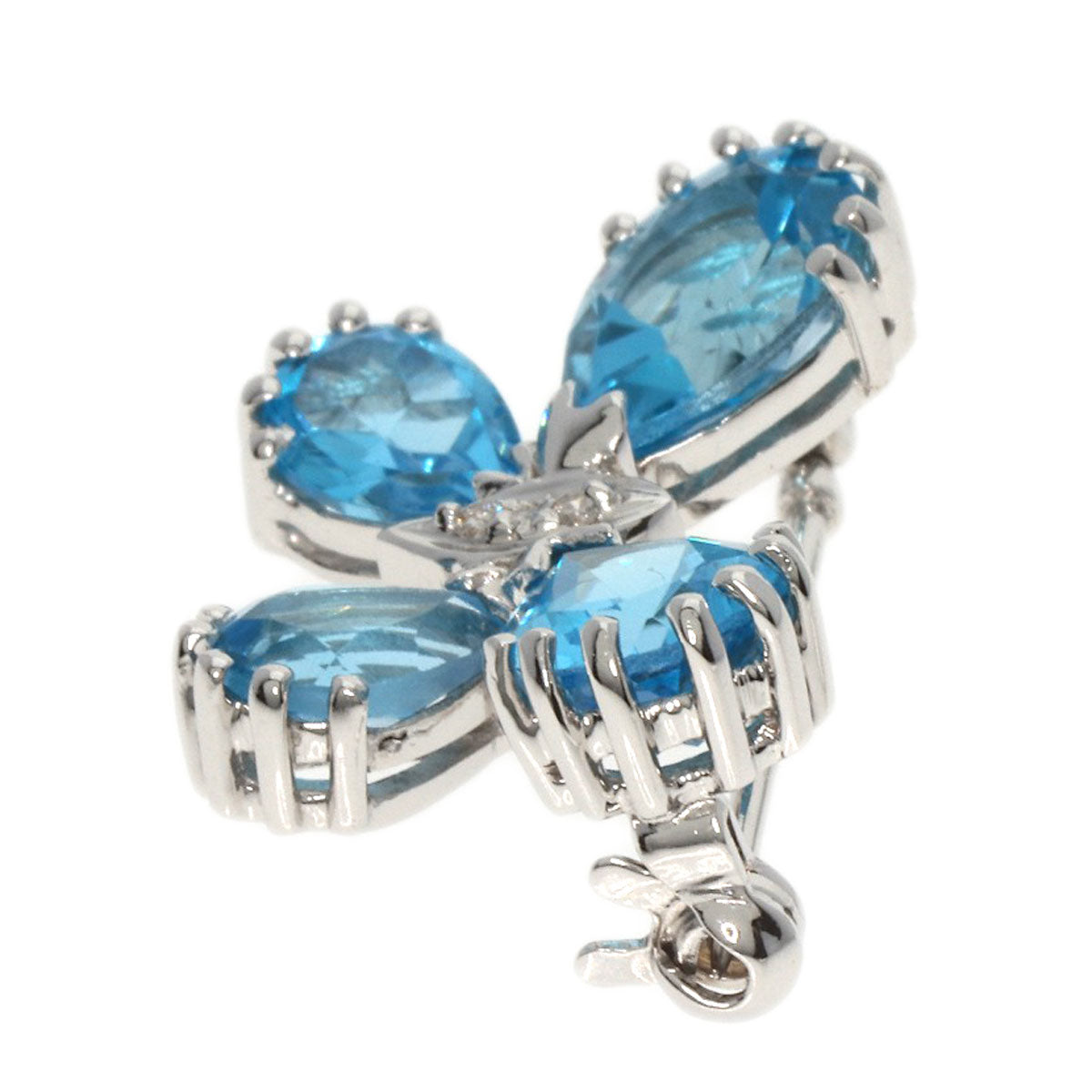 Ponte Vecchio Butterfly Diamond Blue Topaz Brooch K18 White Gold Ladies [Used]