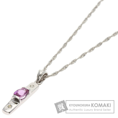 Pink Sapphire Diamond Necklace K18 White Gold  3.7g　Ladies