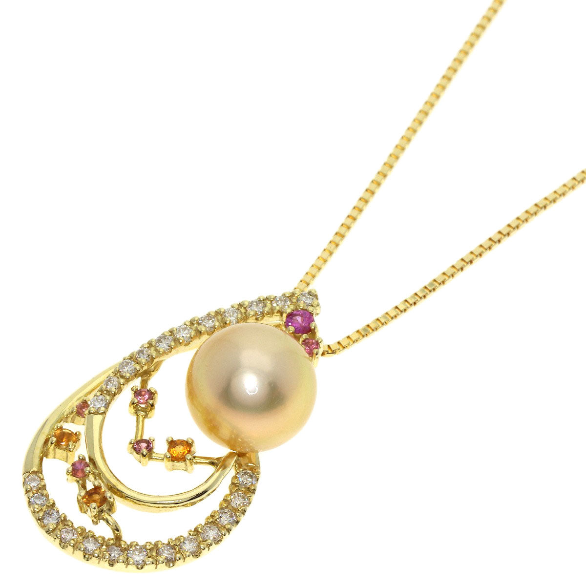 Pearl Pearl colored stones Necklace K18 Yellow Gold  7.3g　Ladies