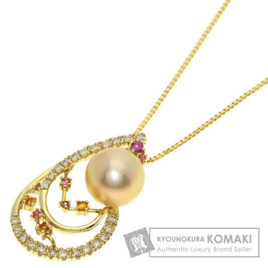 Pearl Pearl colored stones Necklace K18 Yellow Gold  7.3g　Ladies