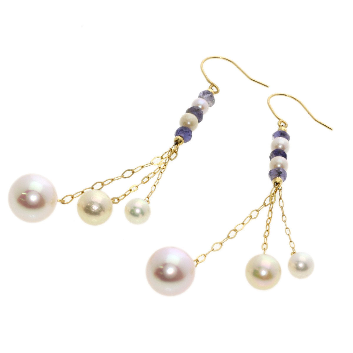 Akoya pearl Pearl Iolite earring K18 Yellow Gold  2.5g　Ladies