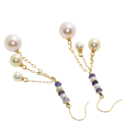 Akoya pearl Pearl Iolite earring K18 Yellow Gold  2.5g　Ladies