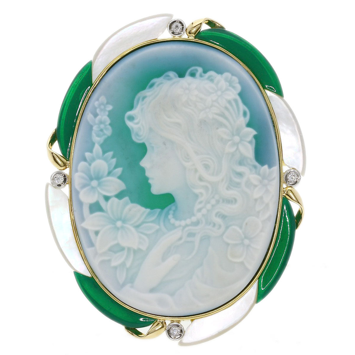 Hanspeter Mueller Agate Cameo Diamond Brooch  PT900 14.8g　Ladies