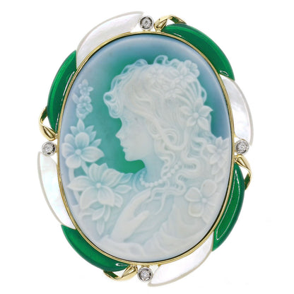 Hanspeter Mueller Agate Cameo Diamond Brooch  PT900 14.8g　Ladies