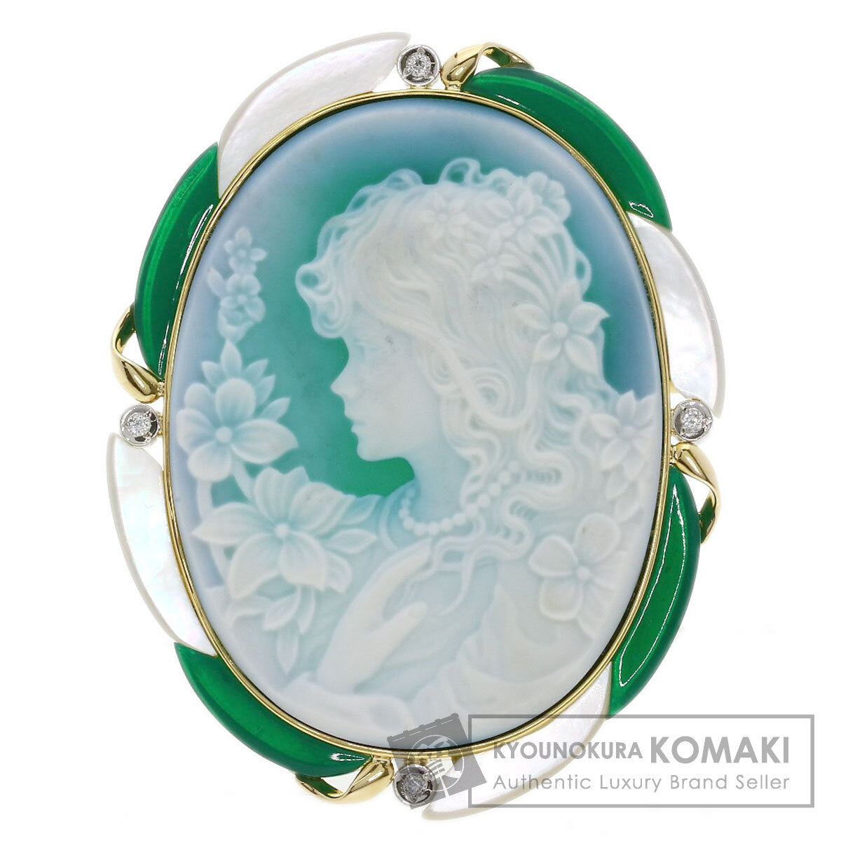Hanspeter Mueller Agate Cameo Diamond Brooch  PT900 14.8g　Ladies