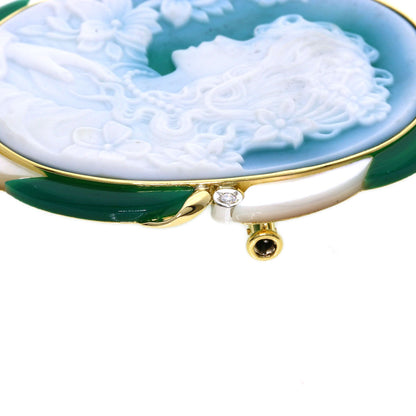 Hanspeter Mueller Agate Cameo Diamond Brooch  PT900 14.8g　Ladies