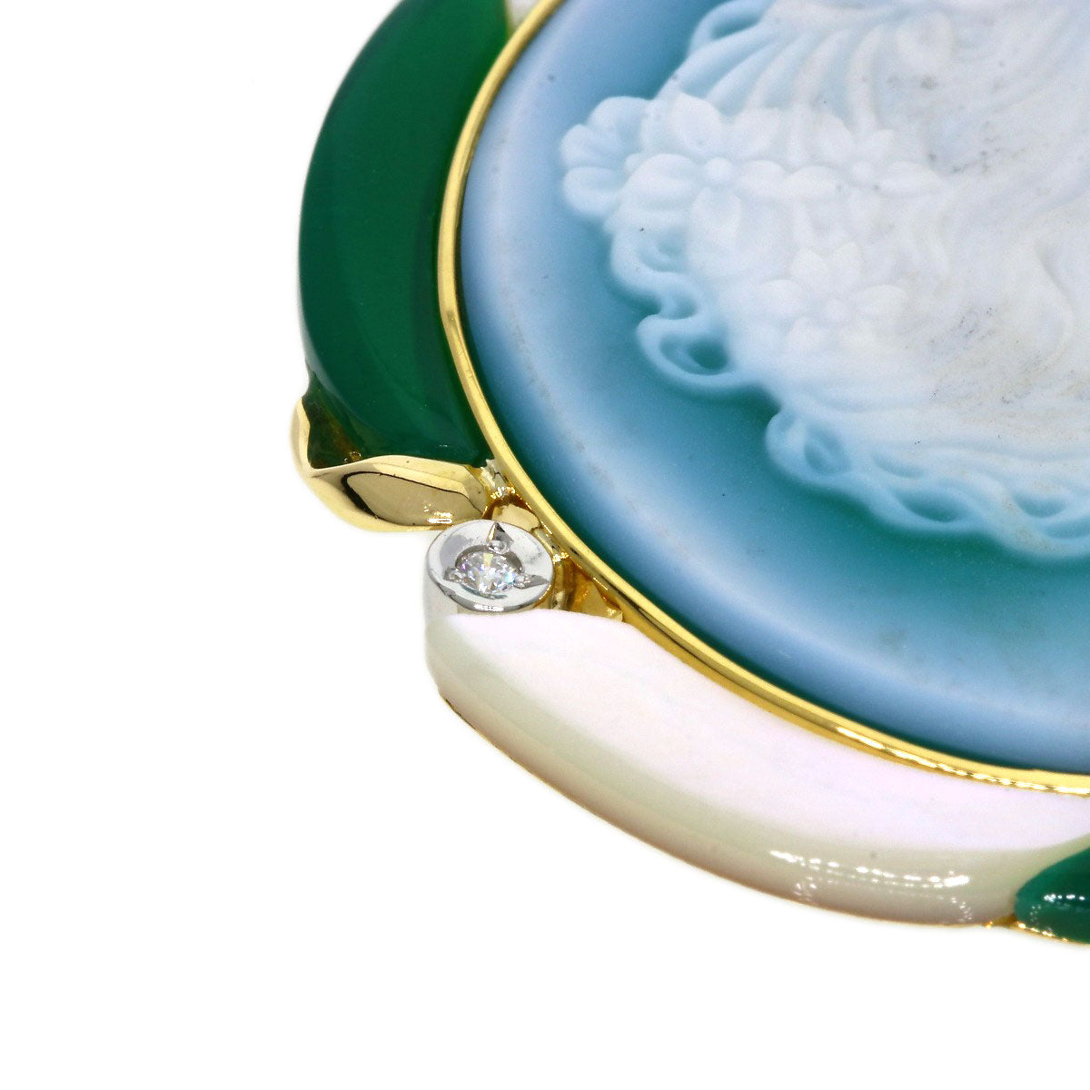 Hanspeter Mueller Agate Cameo Diamond Brooch  PT900 14.8g　Ladies