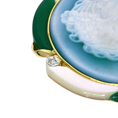 Hanspeter Mueller Agate Cameo Diamond Brooch  PT900 14.8g　Ladies