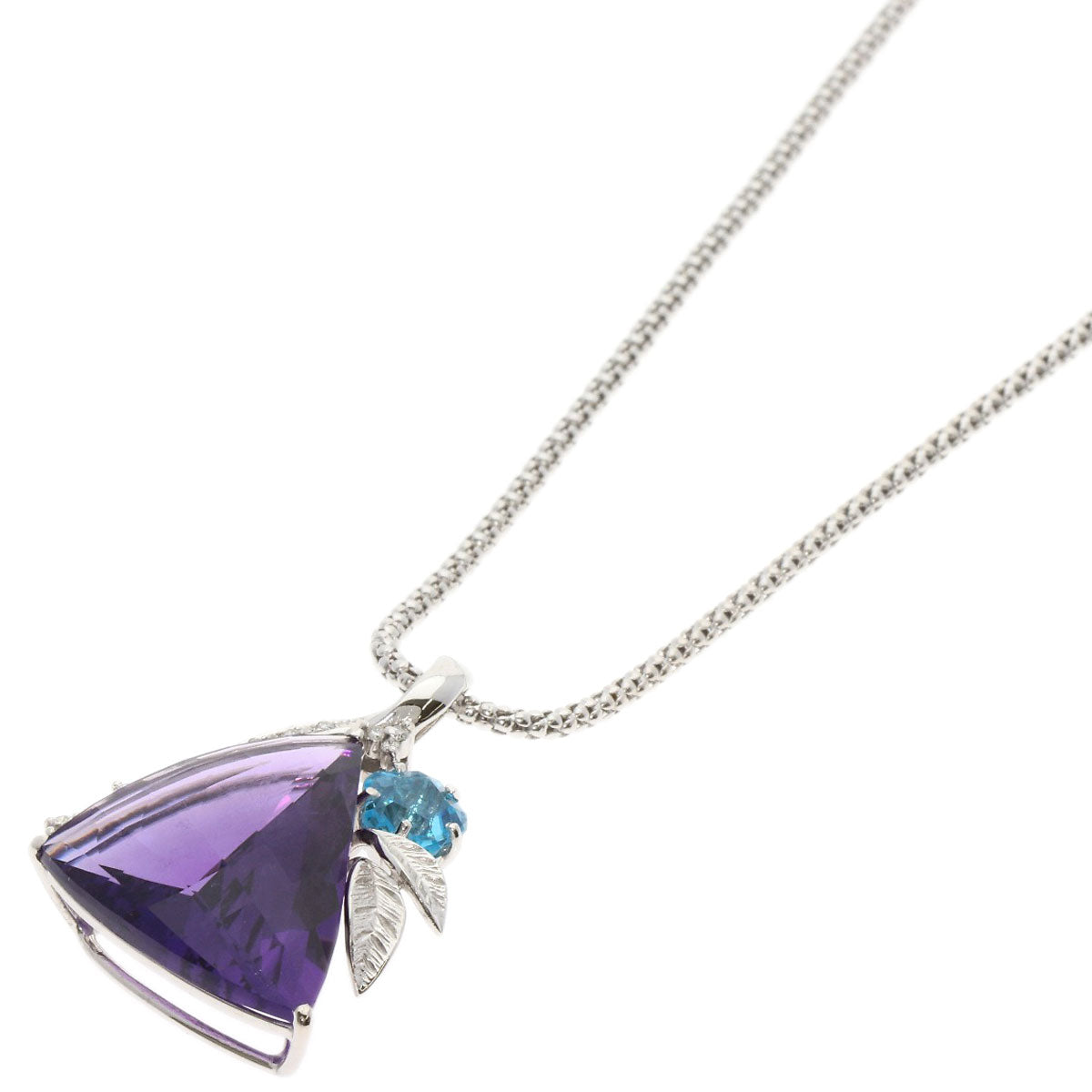 12.62ct Amethyst Blue Topaz Diamond Necklace K18 White Gold  10g　Ladies