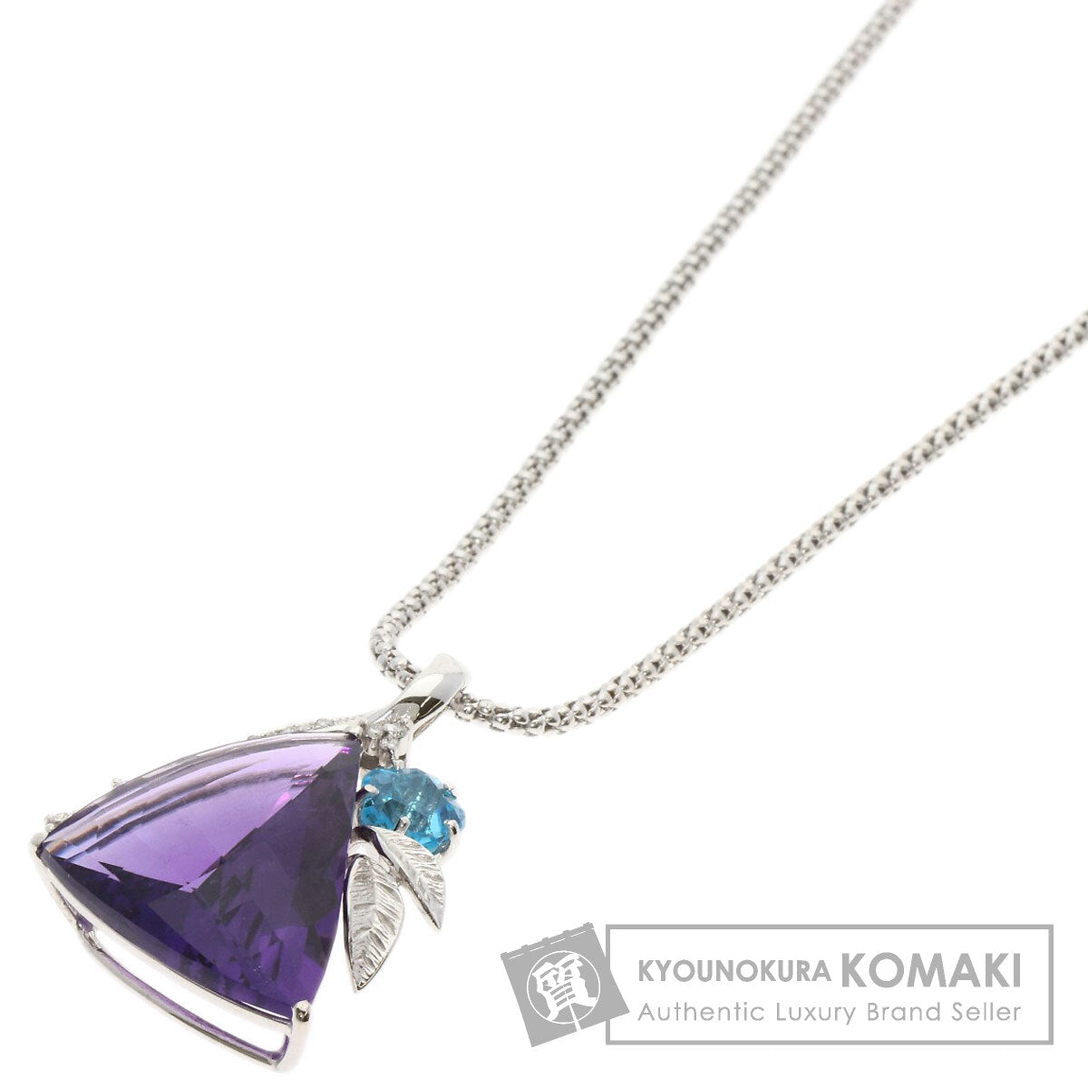 12.62ct Amethyst Blue Topaz Diamond Necklace K18 White Gold  10g　Ladies